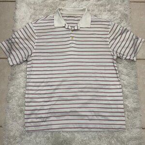 NIKE GOLF Fit Dry Collared Mens Large Striped White Red Blue Active Shirt